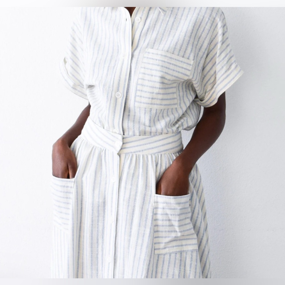 Never A Wallflower Blue stripe button down top and skirt set